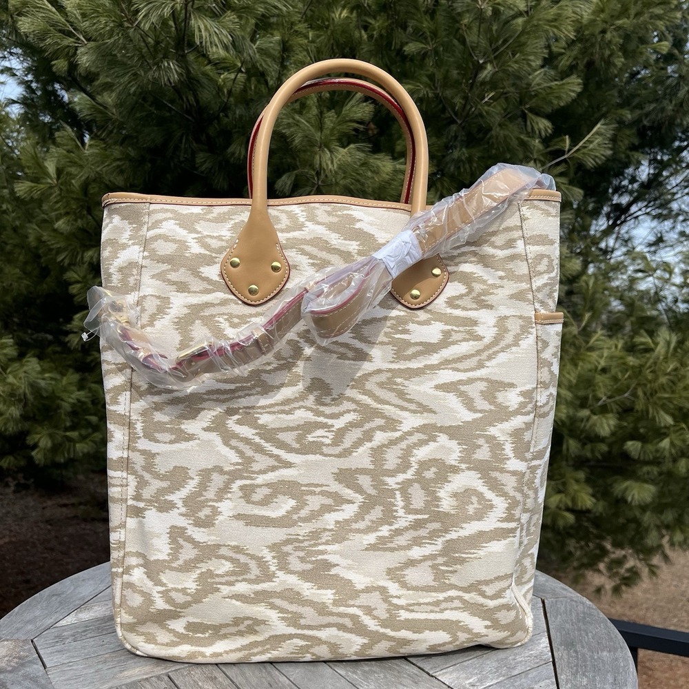 Isaac Mizrahi Ikat Travel Tote Bag XL Cream Camouflage Canvas Carryon Crossbody